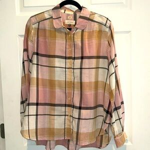 Ann Taylor LOFT - The Softened Shirt - Size M - Pink, Tan, and Gray Plaid